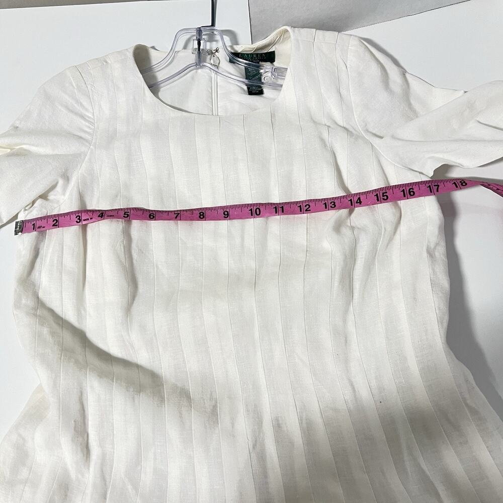 Lauren Ralph Lauren 100% Linen Dress Women 6 Ivory Fit Flare Pintuck Lace Lined - Picture 12 of 15